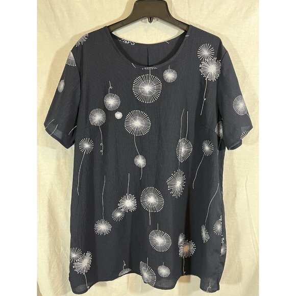 Emery Rose Navy Tunic Blouse 2XL Dandelion Print - Picture 1 of 5